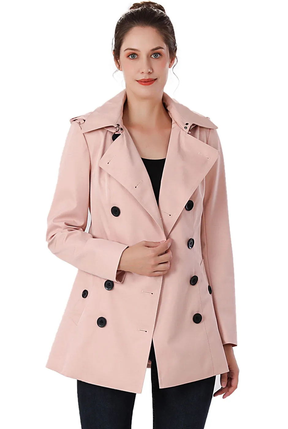 BGSD Women Evelyn Waterproof Classic Hooded Short Trench Coat