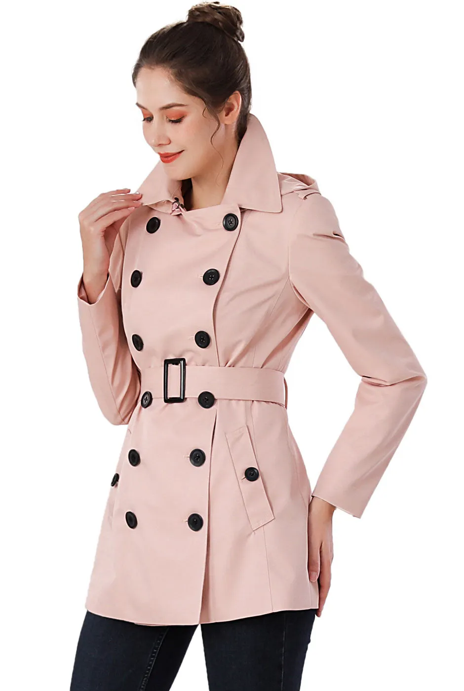 BGSD Women Evelyn Waterproof Classic Hooded Short Trench Coat