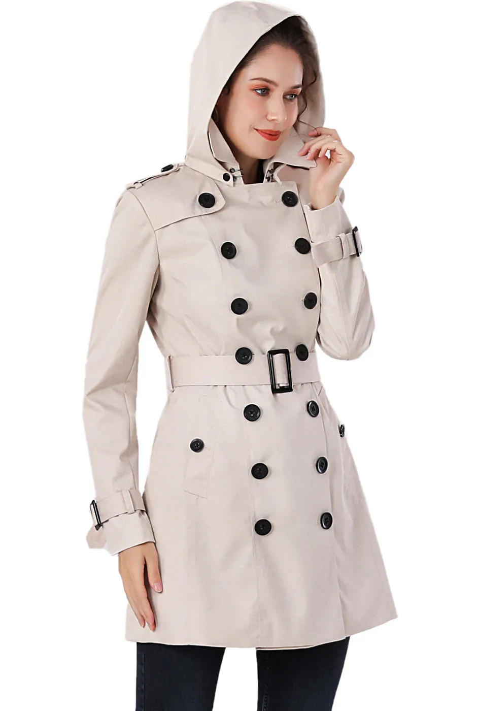 BGSD Women Leah Waterproof Hooded Mid Length Trench Coat