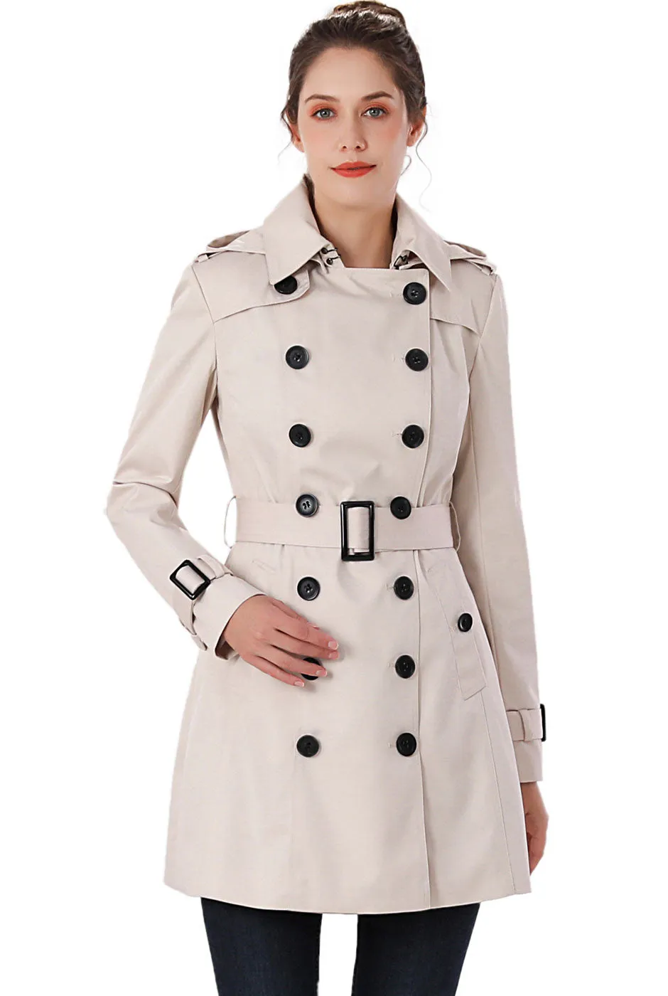 BGSD Women Leah Waterproof Hooded Mid Length Trench Coat