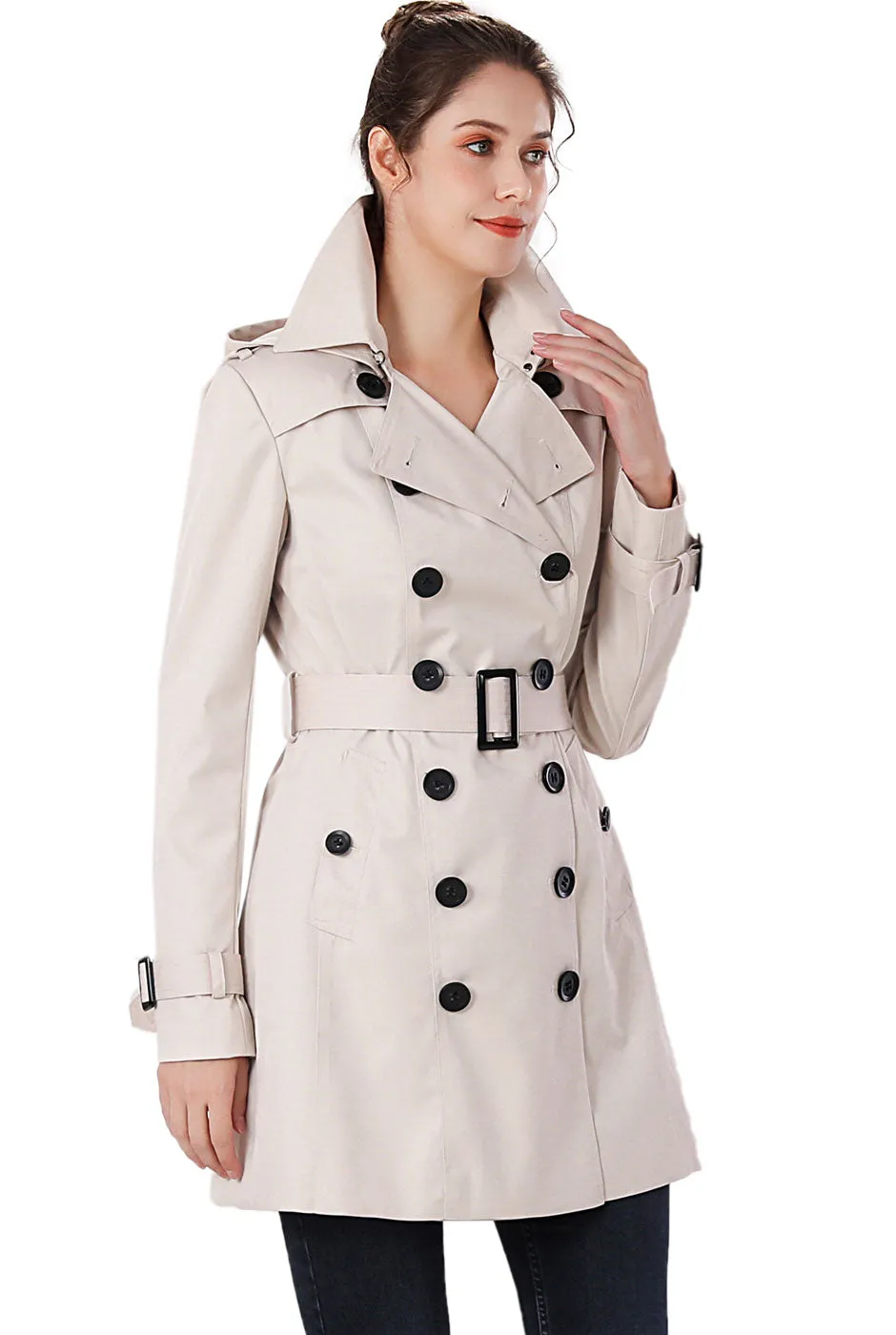 BGSD Women Leah Waterproof Hooded Mid Length Trench Coat