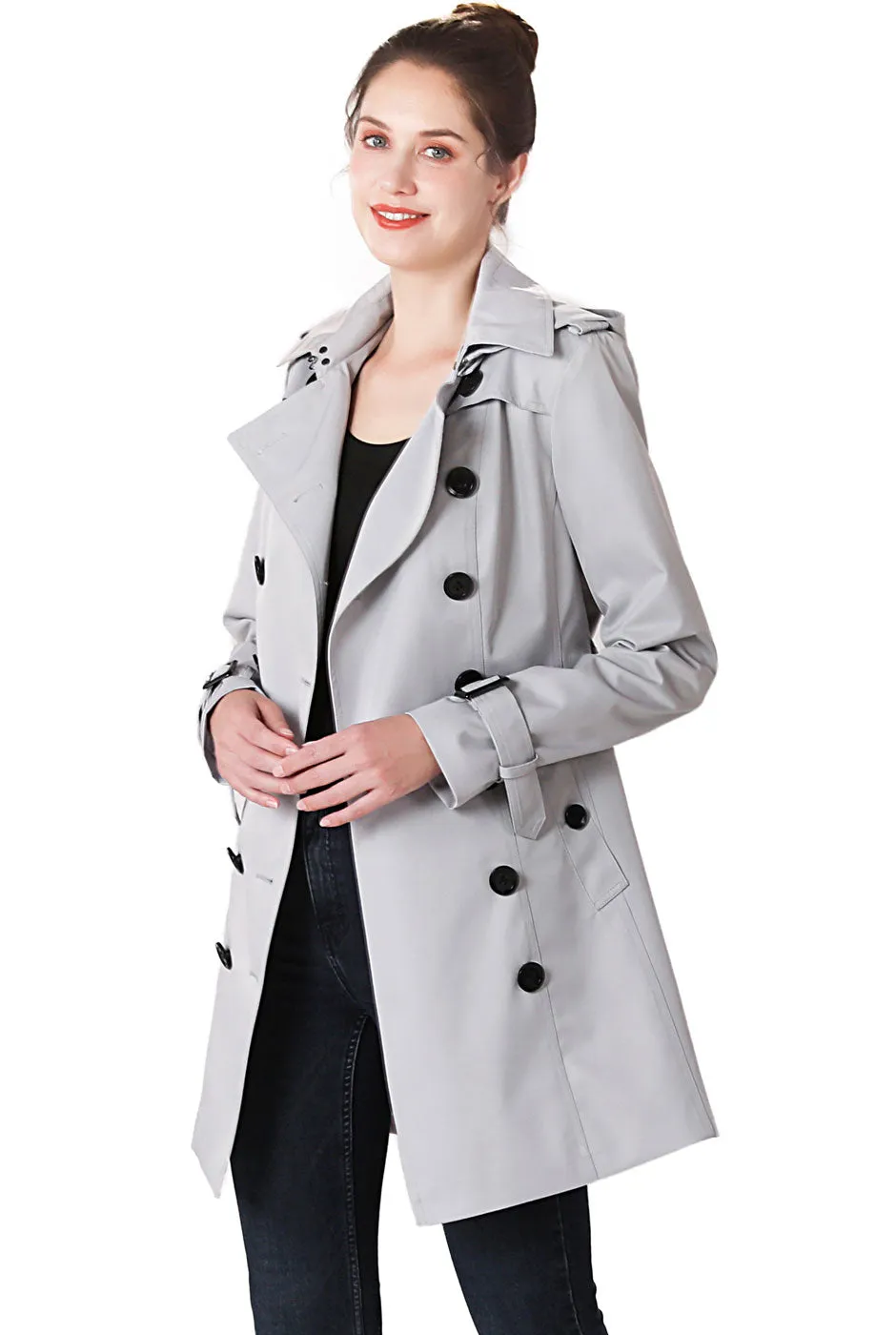 BGSD Women Leah Waterproof Hooded Mid Length Trench Coat