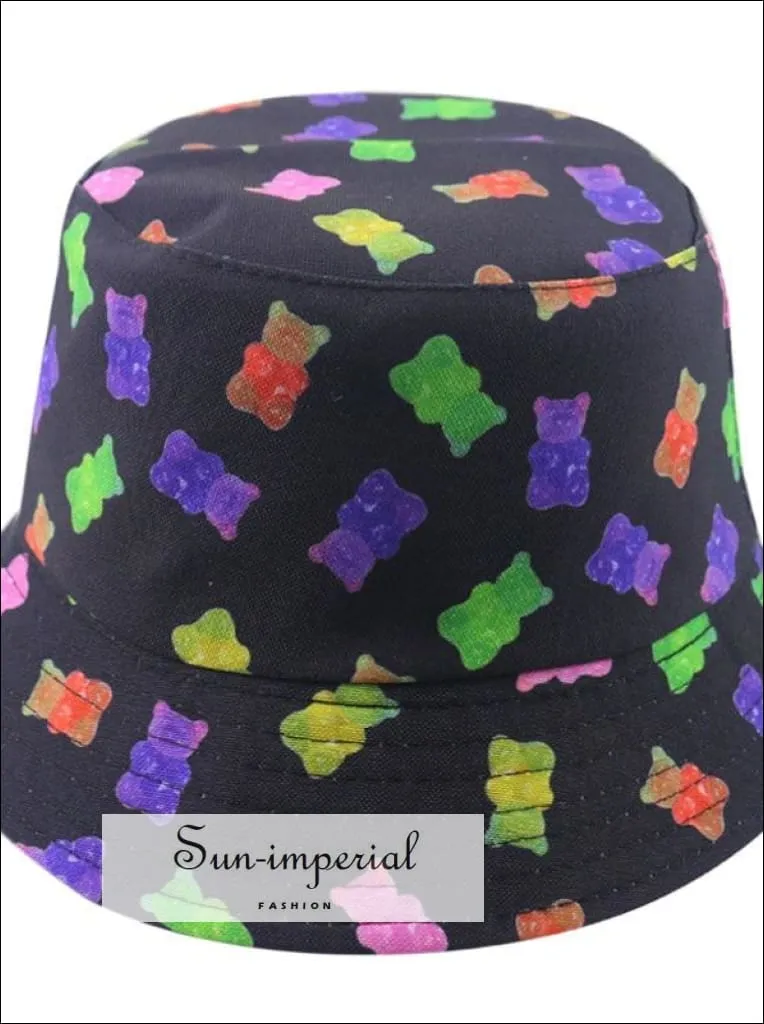 Black function Print Reversible Black White Cow Pattern Women Bucket Hat