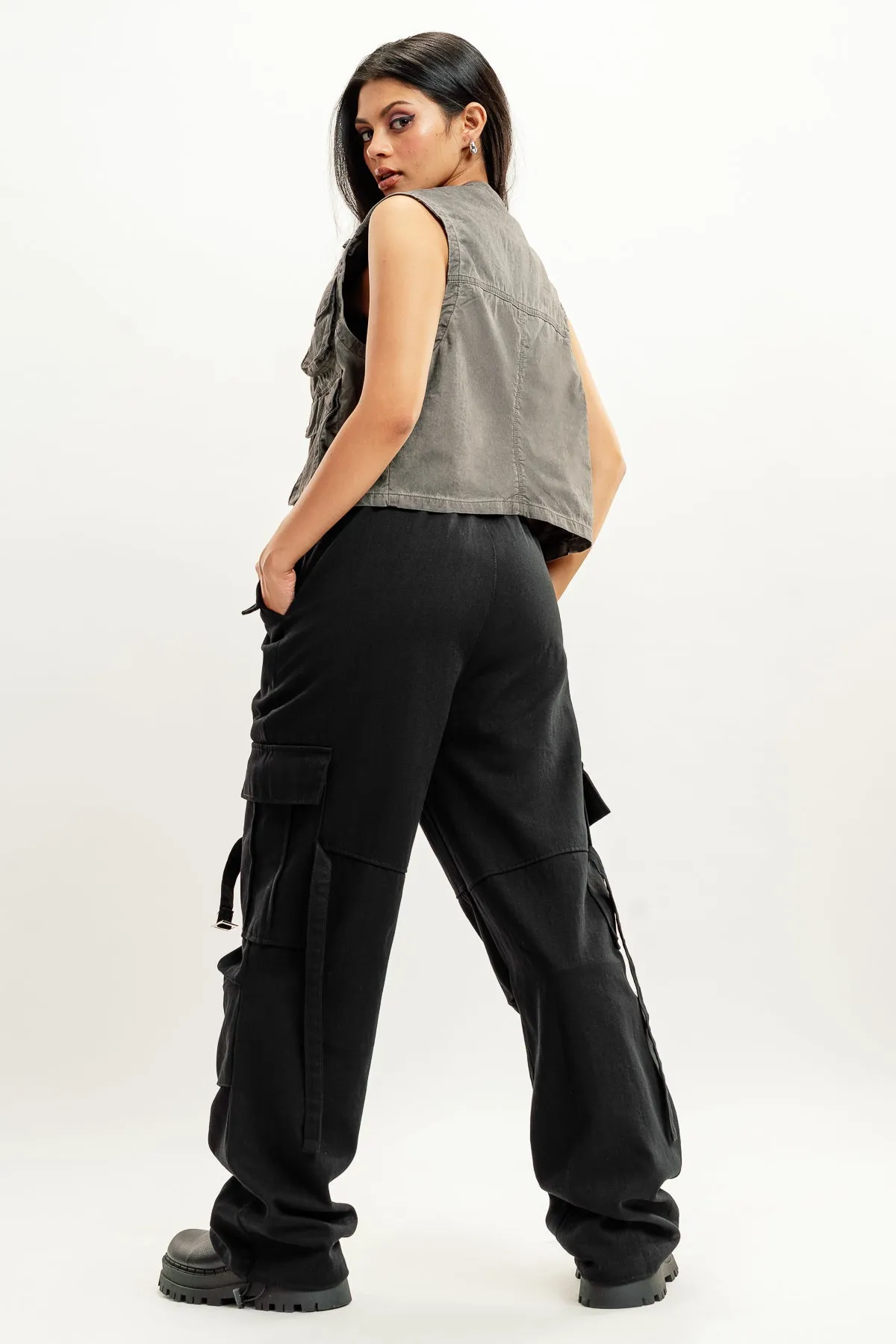 Black Street Style Cargo Pant