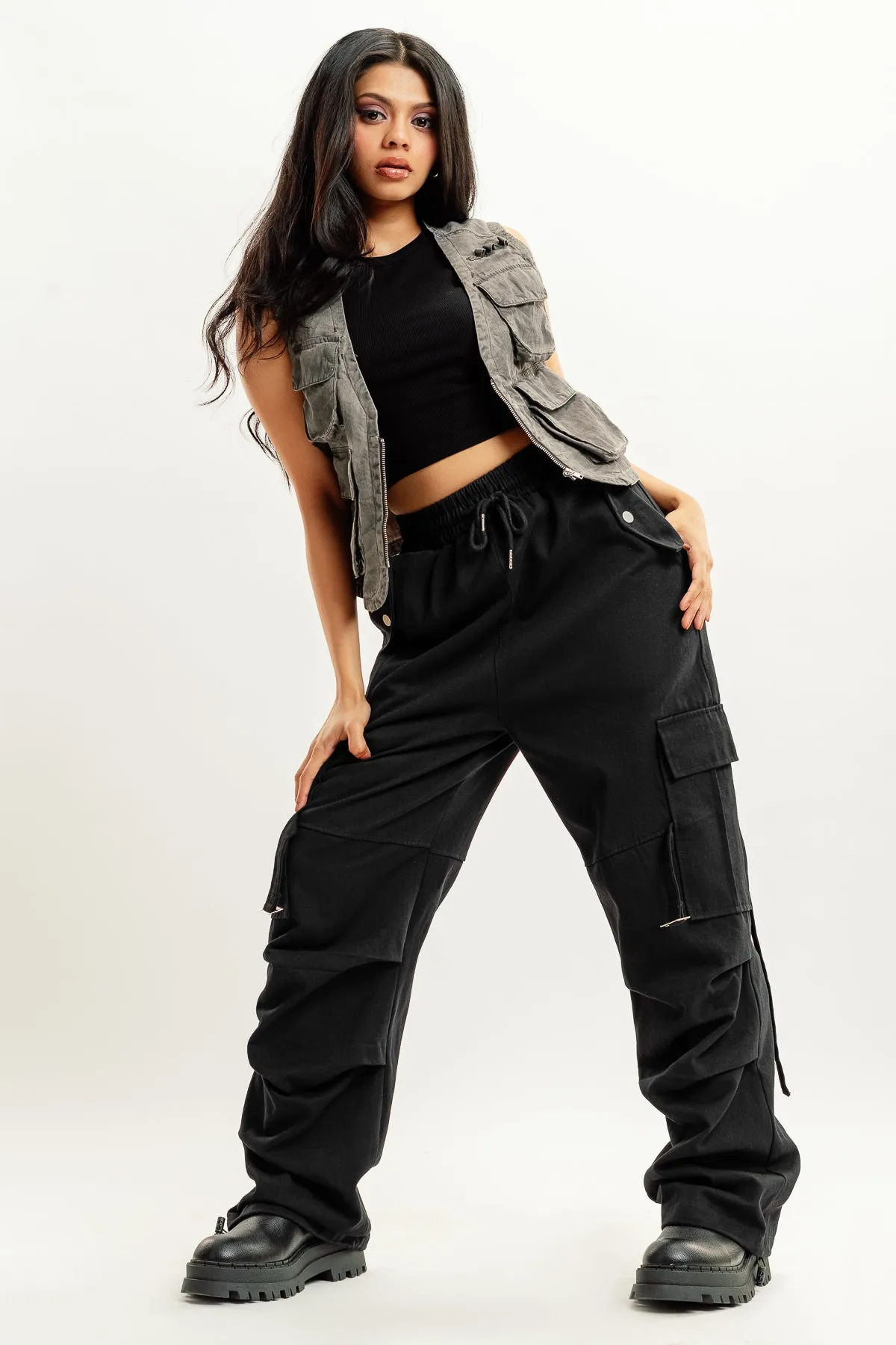 Black Street Style Cargo Pant