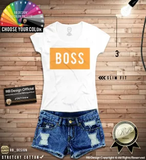 Boss Womens T-shirt Trendy Wording Ladies Tank Top WD026 Orange