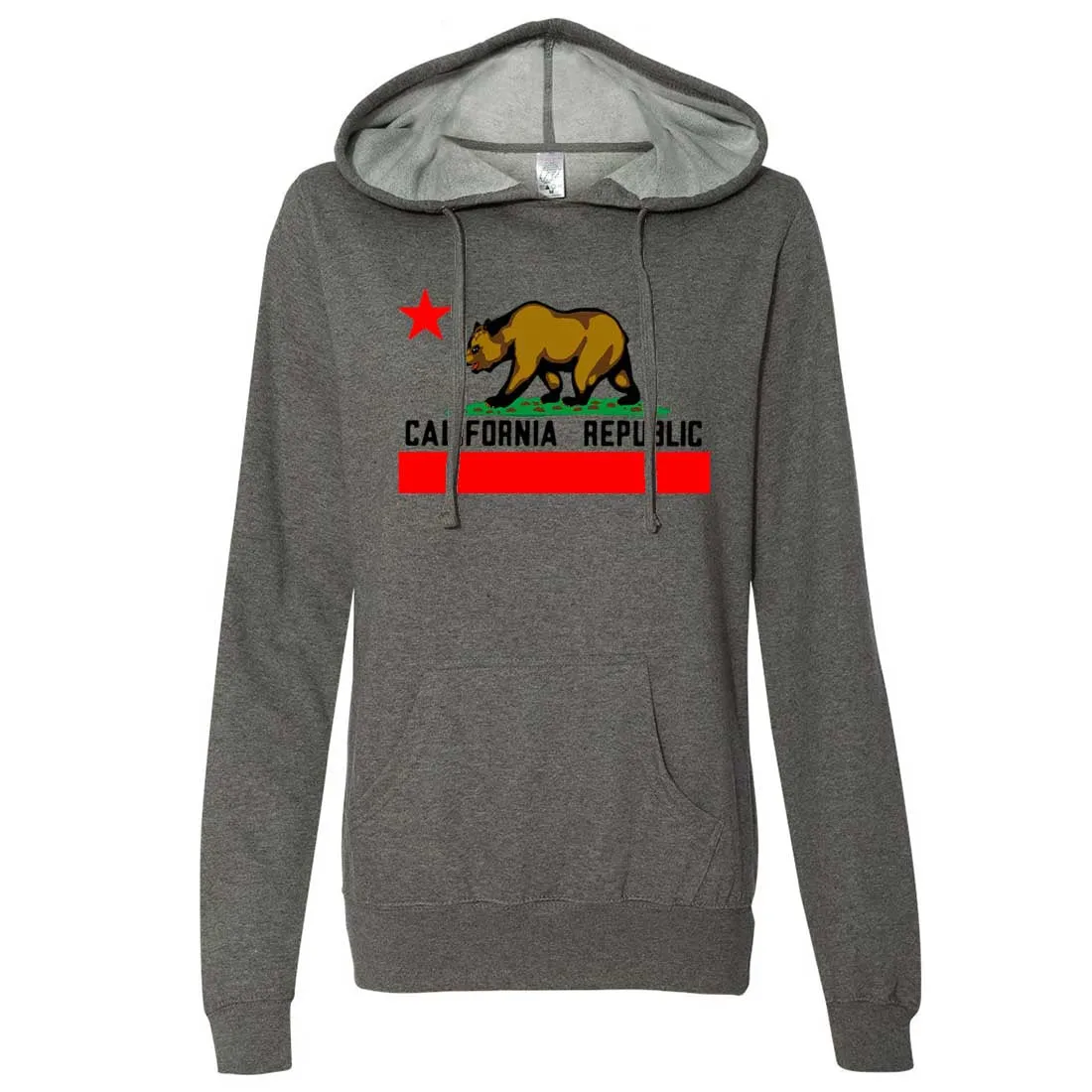 Cali Republic Borderless Bear Flag Black Text Ladies Lt./Wt. Hoodie