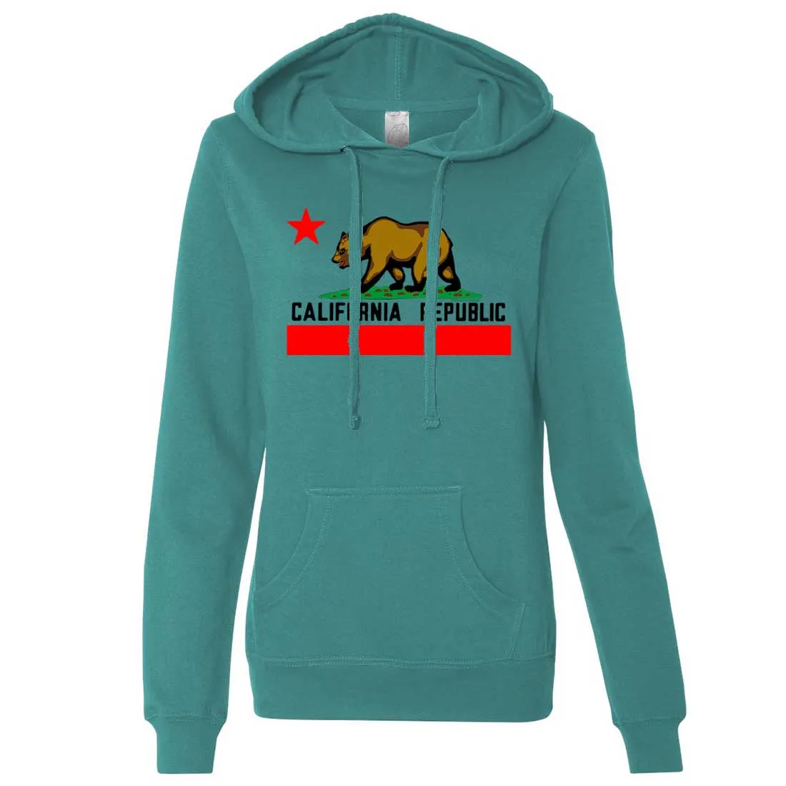 Cali Republic Borderless Bear Flag Black Text Ladies Lt./Wt. Hoodie