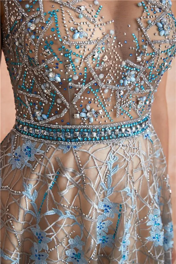 Cap Sleeves See Through Beaded A-line Long Evening Prom Dresses, Evening Party Prom Dresses, 12137