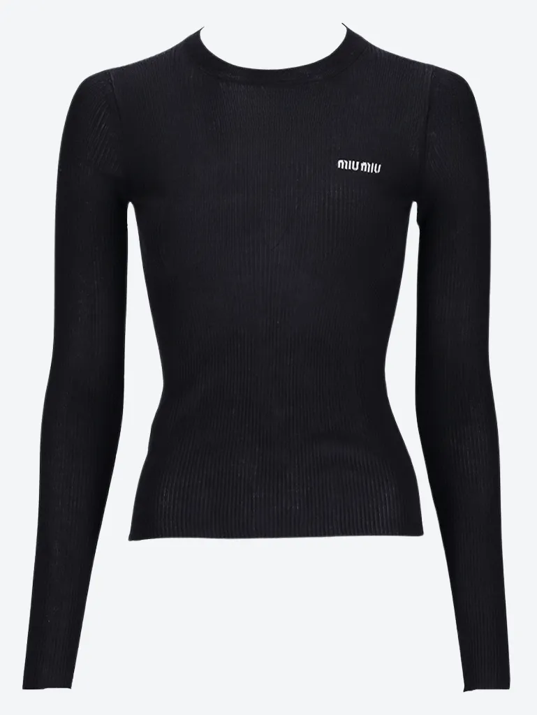 Cashmere silk rib crewneck sweater