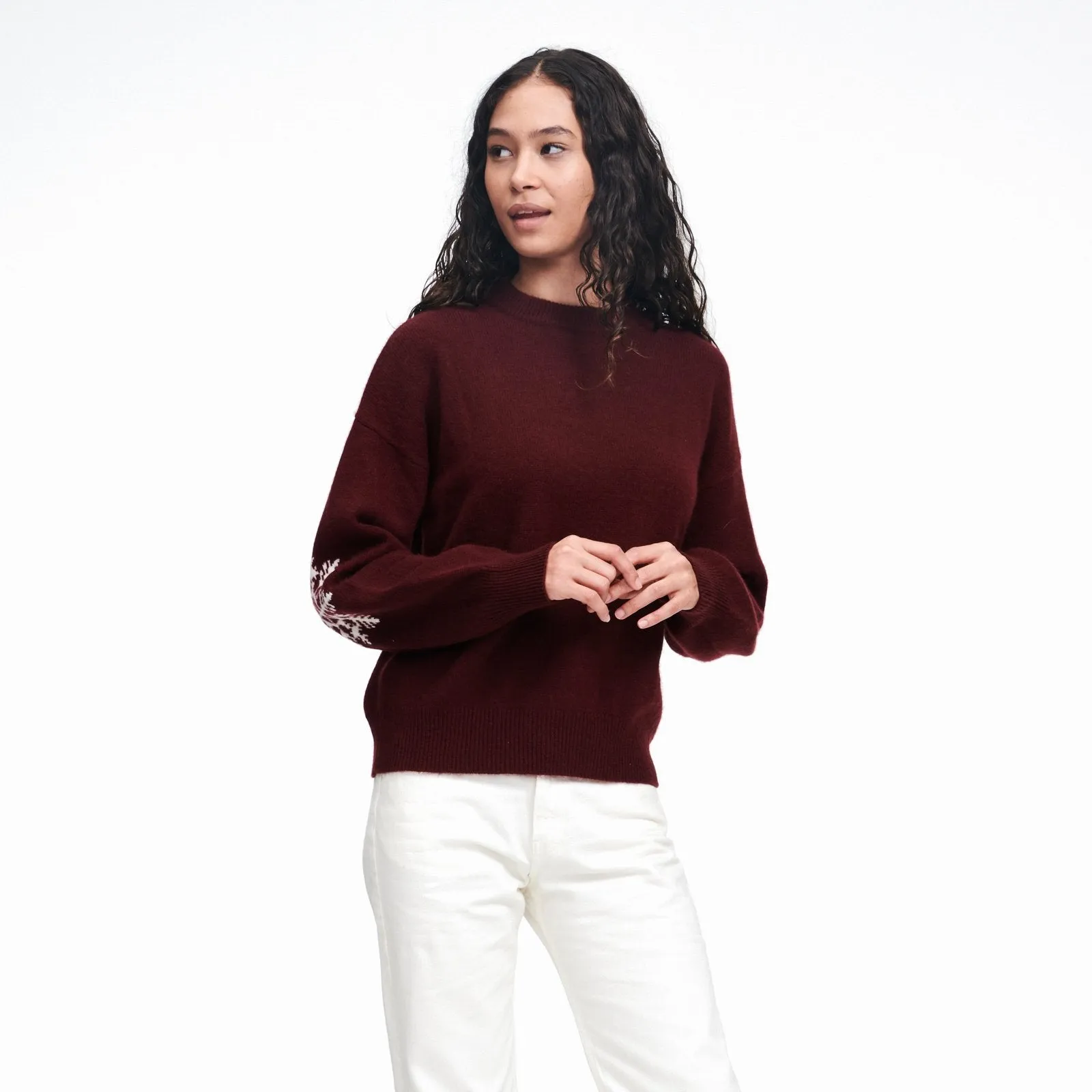 Cashmere Snowflake Crewneck Sweater