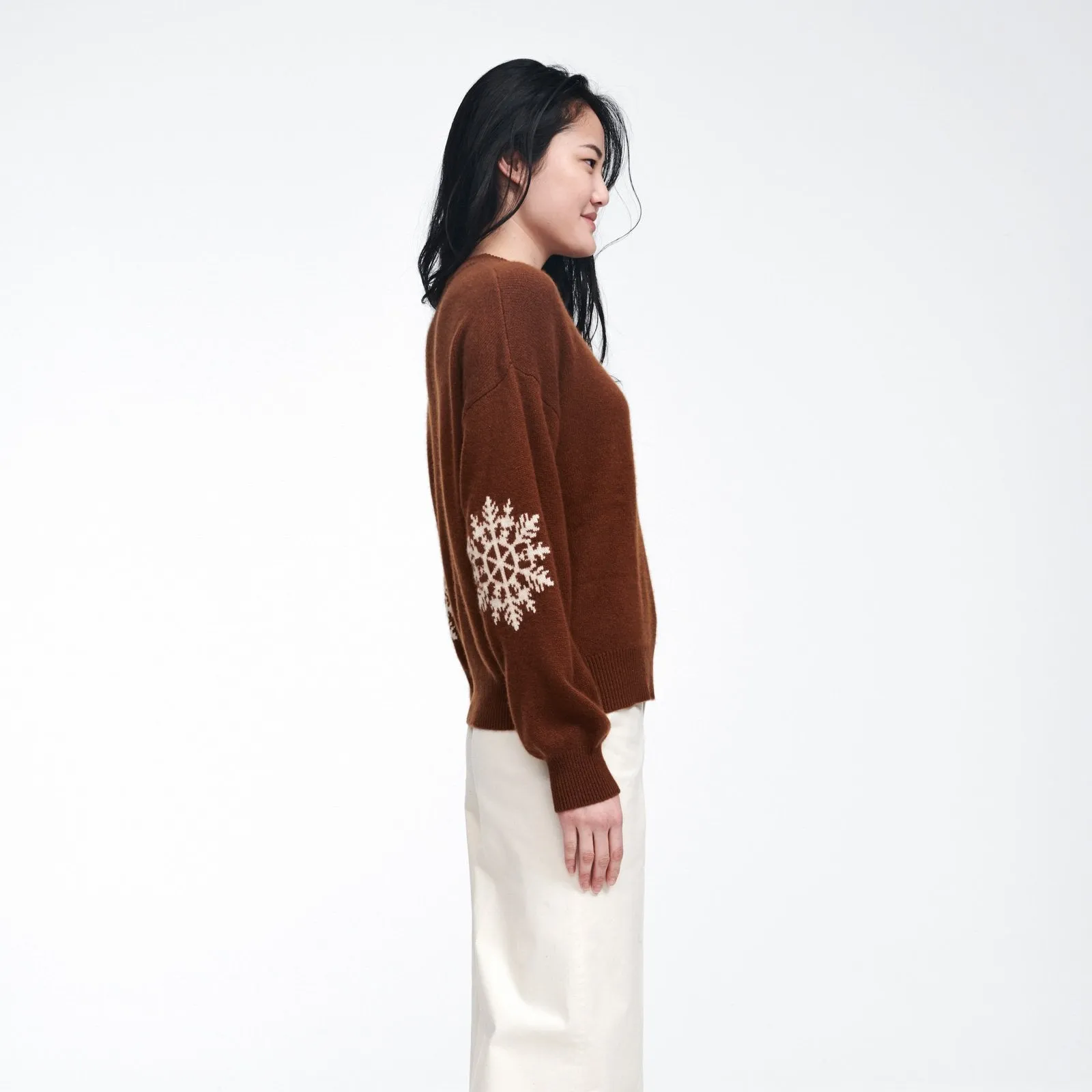 Cashmere Snowflake Crewneck Sweater