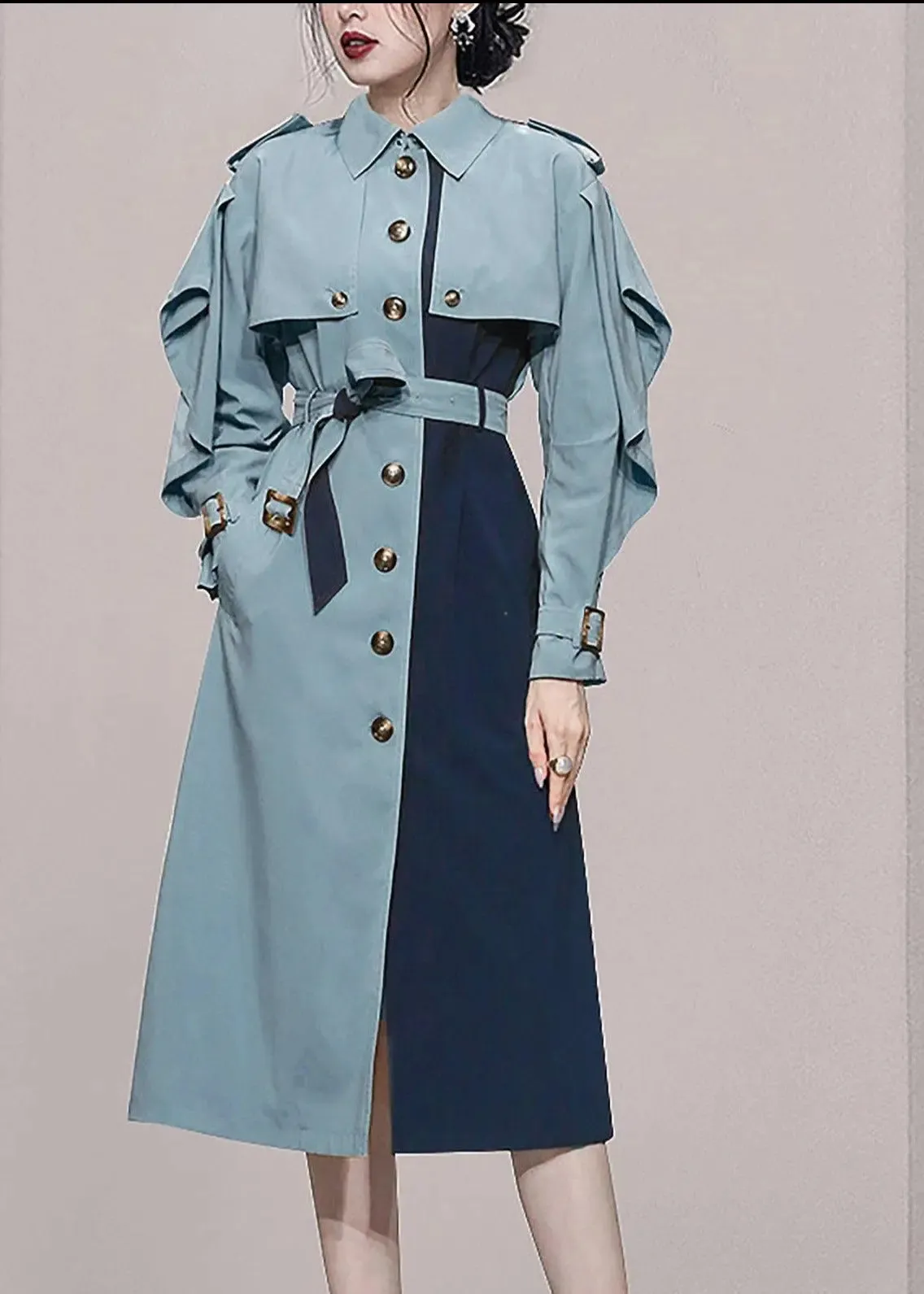 Colorblock Single Breasted Light Trench Coat