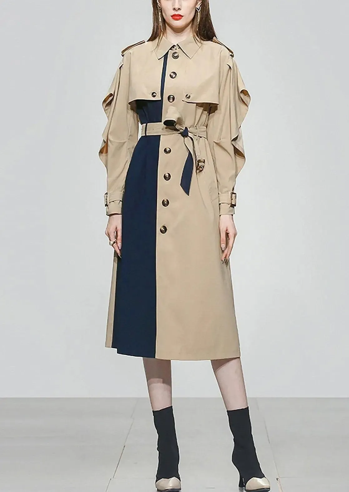 Colorblock Single Breasted Light Trench Coat