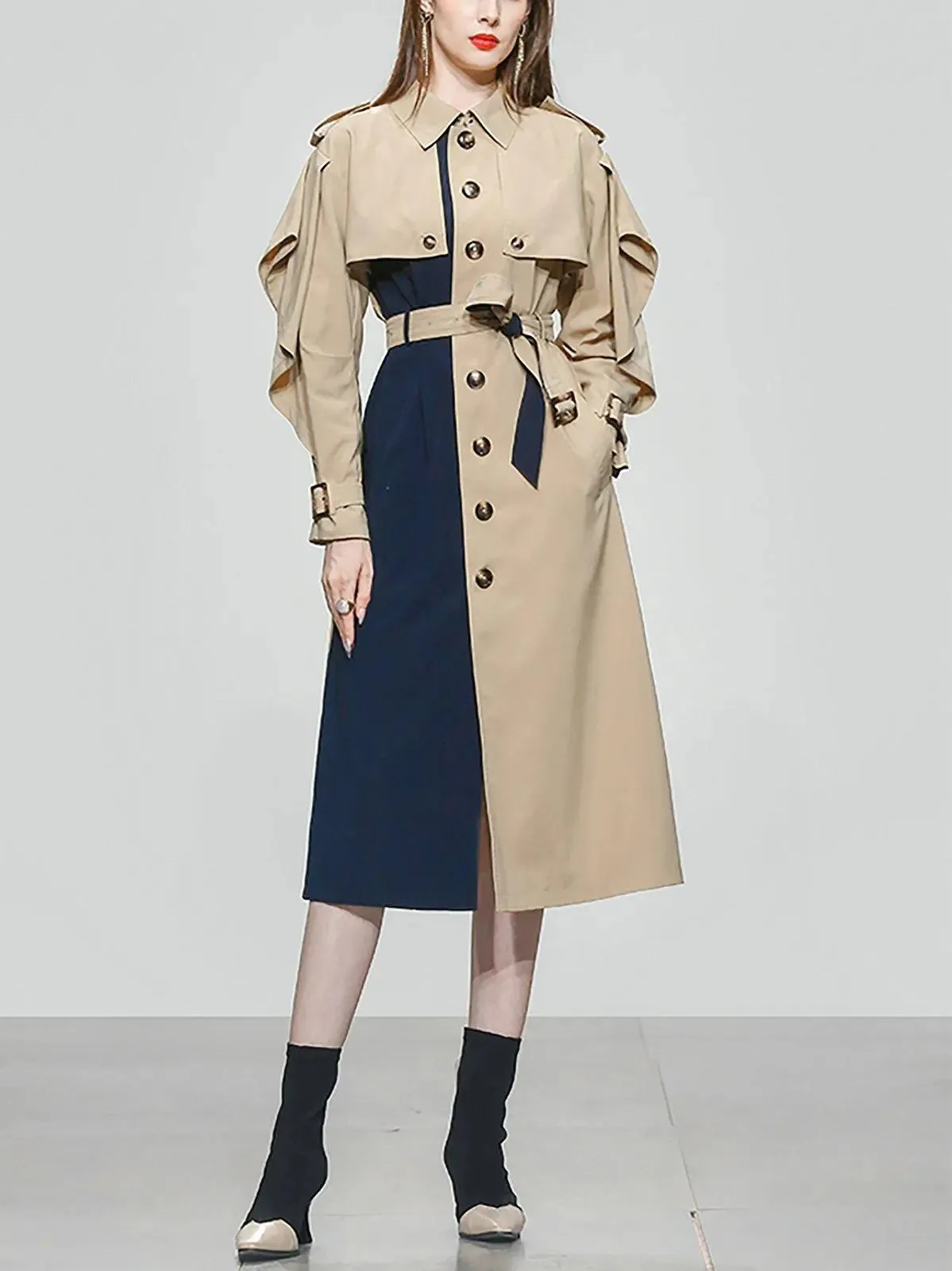 Colorblock Single Breasted Light Trench Coat