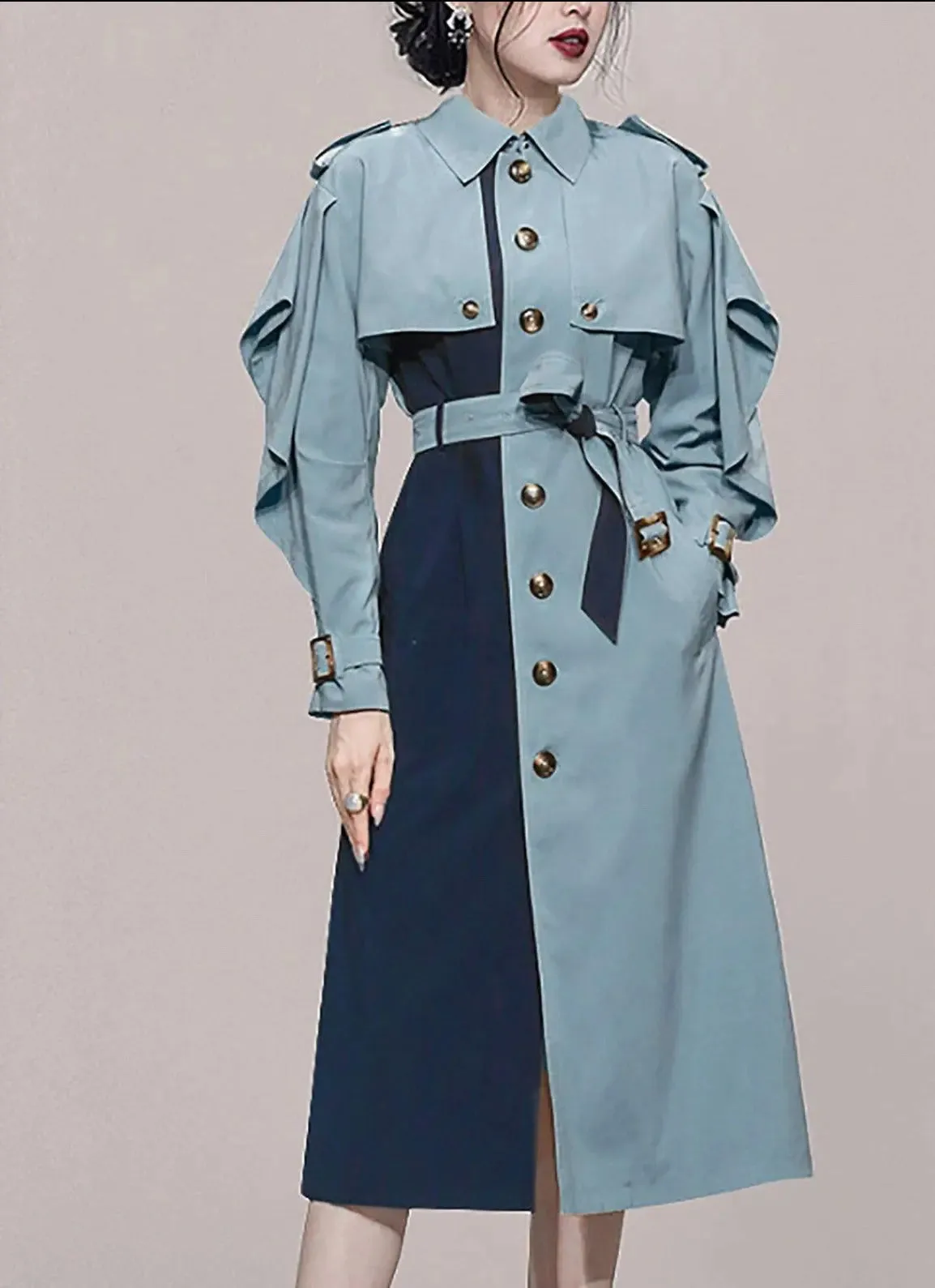 Colorblock Single Breasted Light Trench Coat