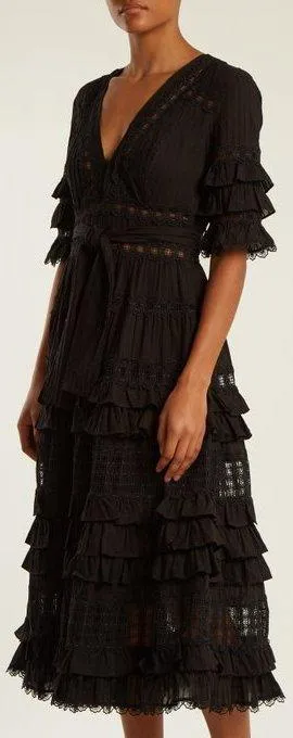 'Corsair' Lace-Insert Cotton Dress, Black