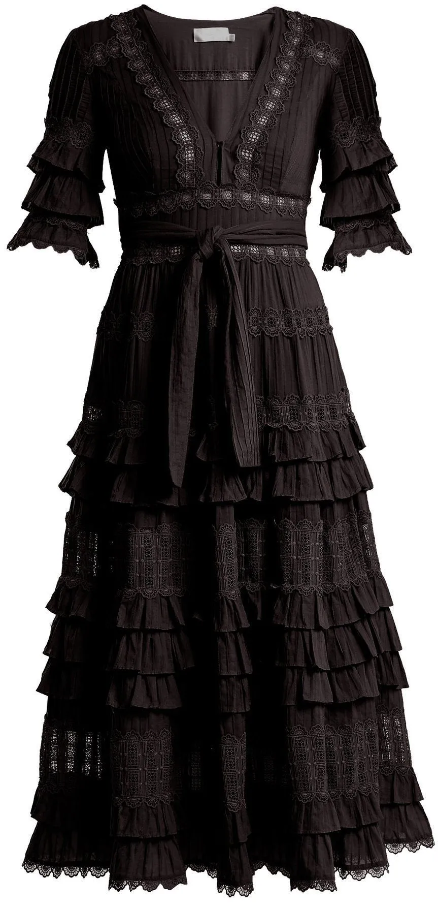 'Corsair' Lace-Insert Cotton Dress, Black