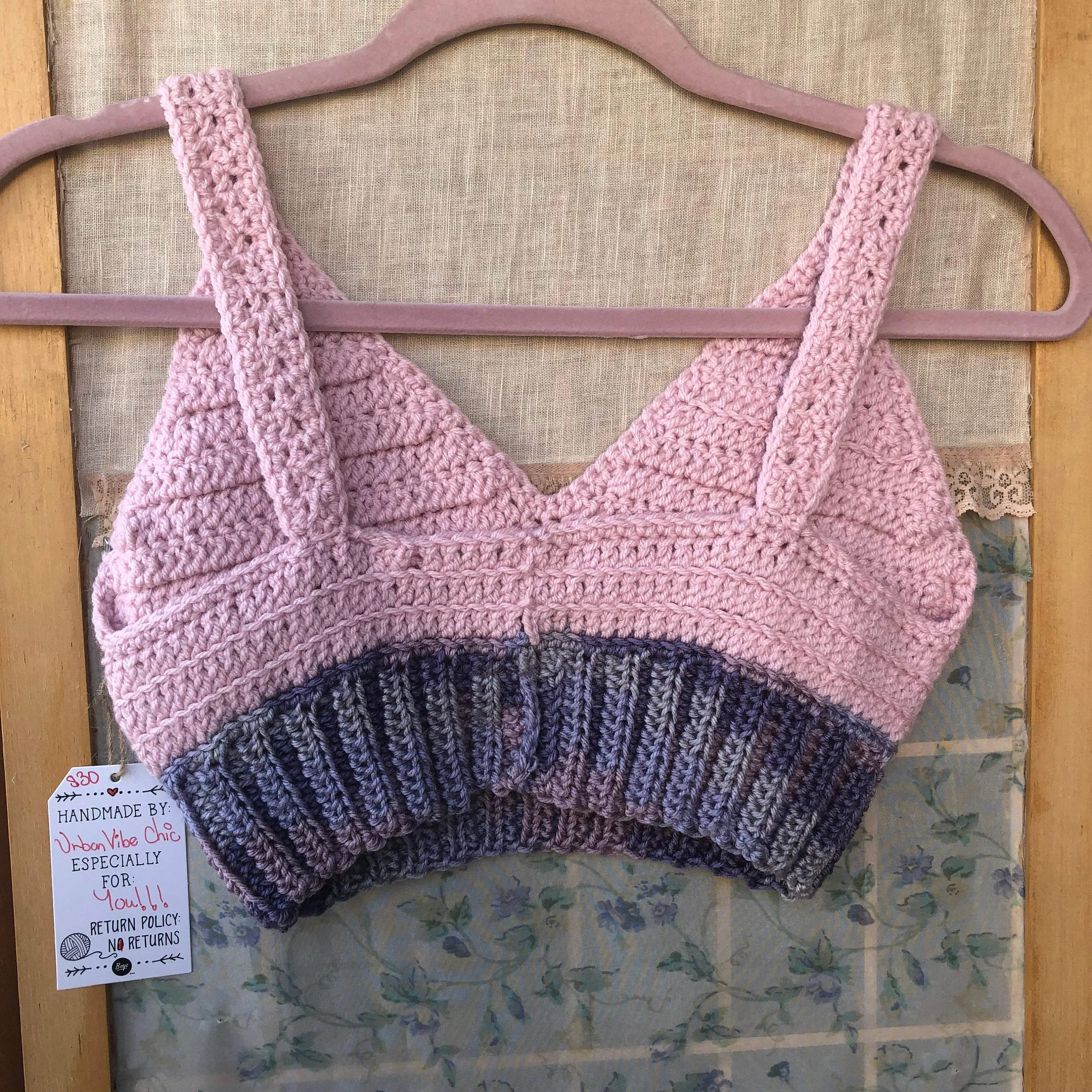 Crochet Crop Top Crochet Halter Bralette -Two Tone - Pink Purple