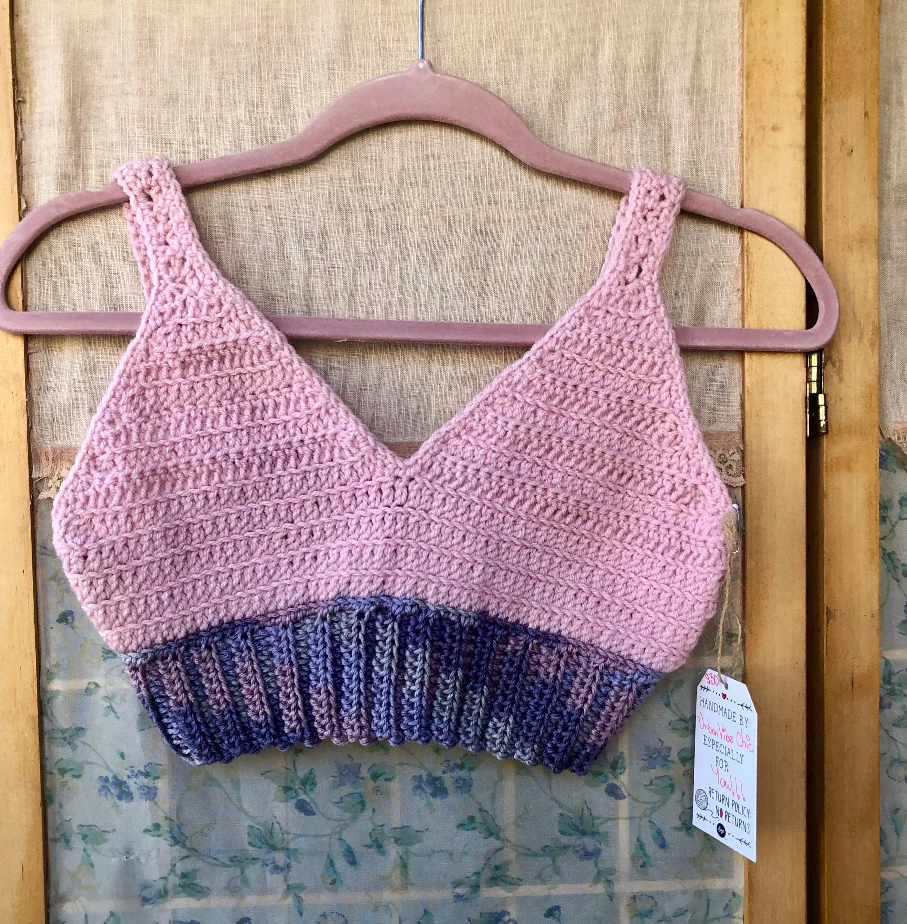 Crochet Crop Top Crochet Halter Bralette -Two Tone - Pink Purple