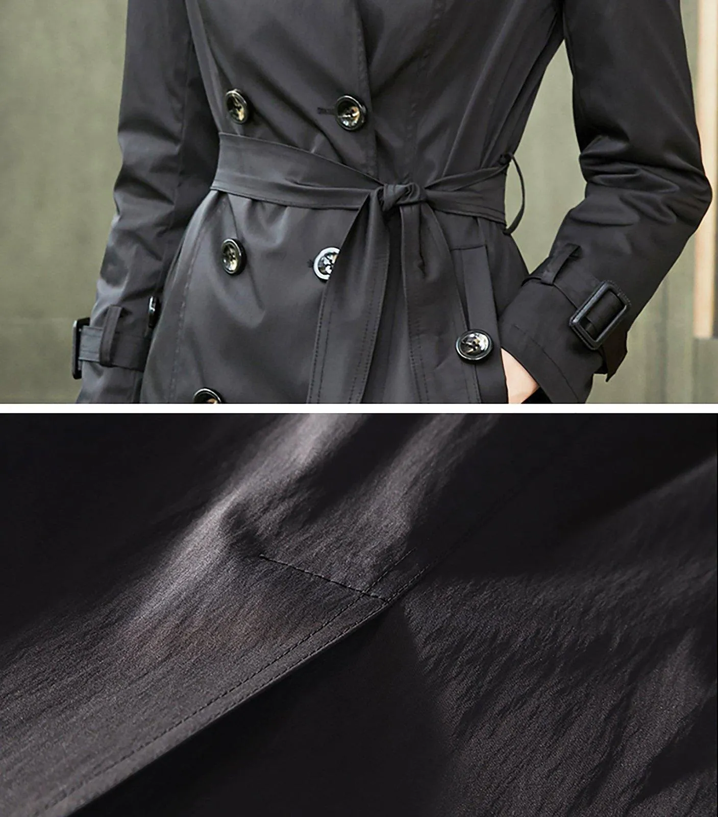 Custom Double Breasted Belted Black Trench Coat