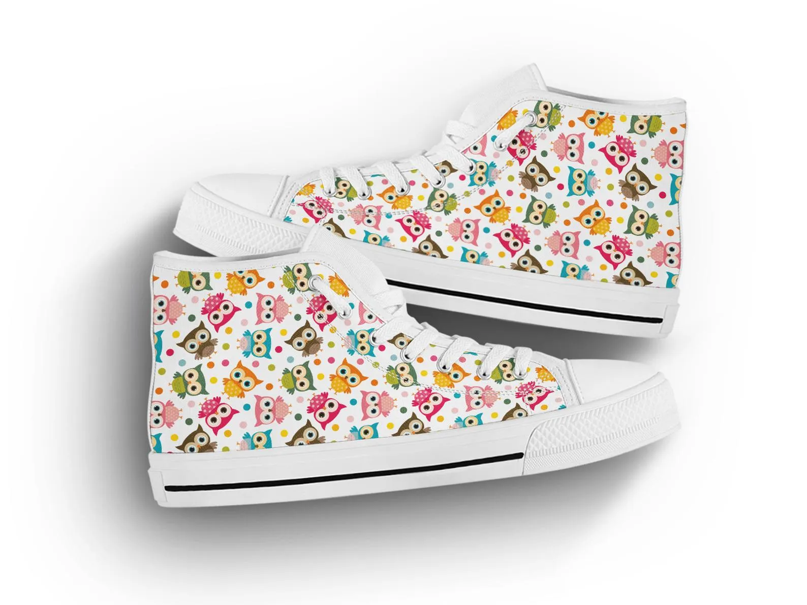 Cute Owl Shoes Owl Sneakers Owl  Print Pattern Cute Shoes Owl Lover Gifts Custom High Top Converse Style Sneakers For Adults Women & Men