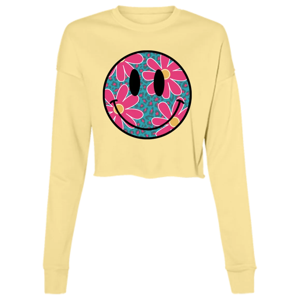 Daisy Smiley Face Ladies' Cropped Fleece Crew