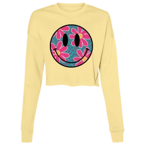 Daisy Smiley Face Ladies' Cropped Fleece Crew