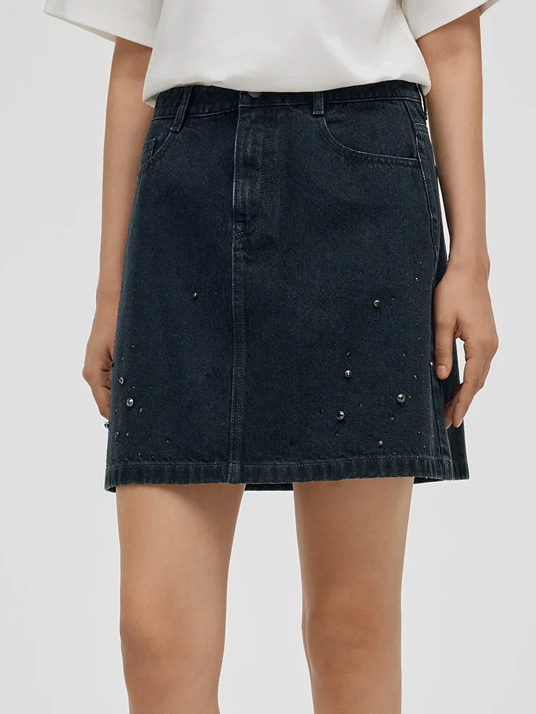 Denim Rhinestone Women Skirt