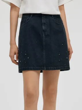 Denim Rhinestone Women Skirt