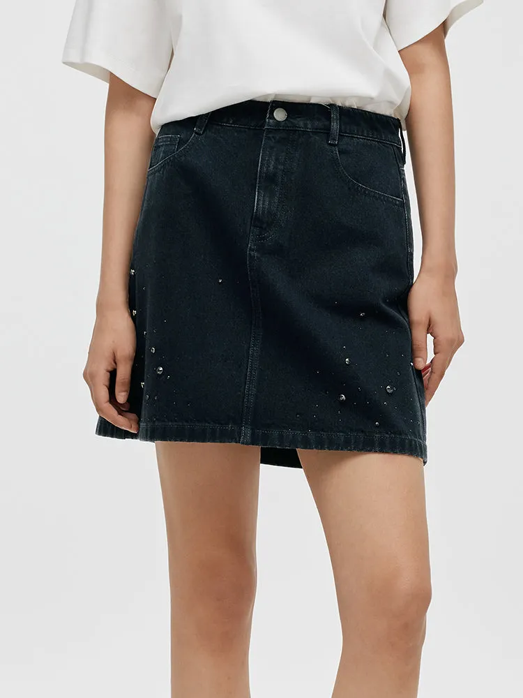 Denim Rhinestone Women Skirt