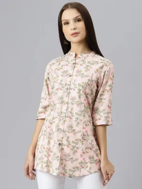 Divena Light Pink Floral Rayon A-line Shirts Style Top