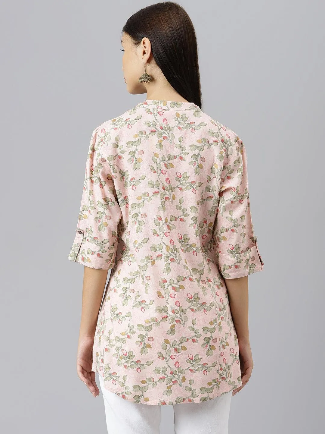 Divena Light Pink Floral Rayon A-line Shirts Style Top