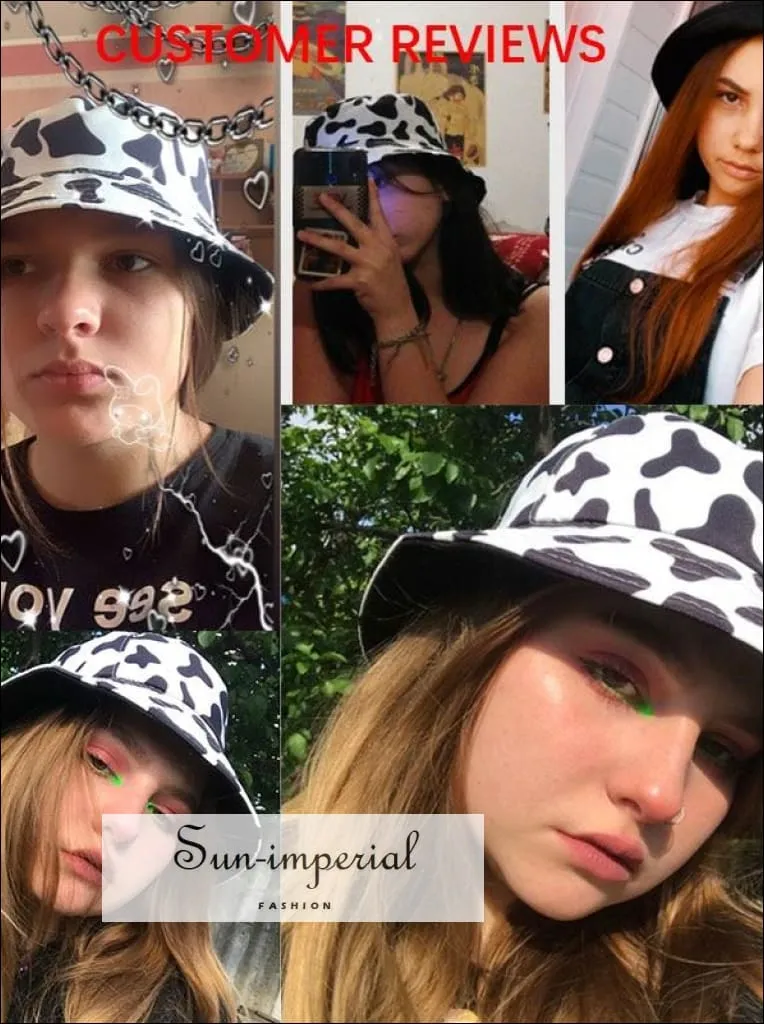 Dollar Print Reversible Black White Cow Pattern Women Bucket Hat