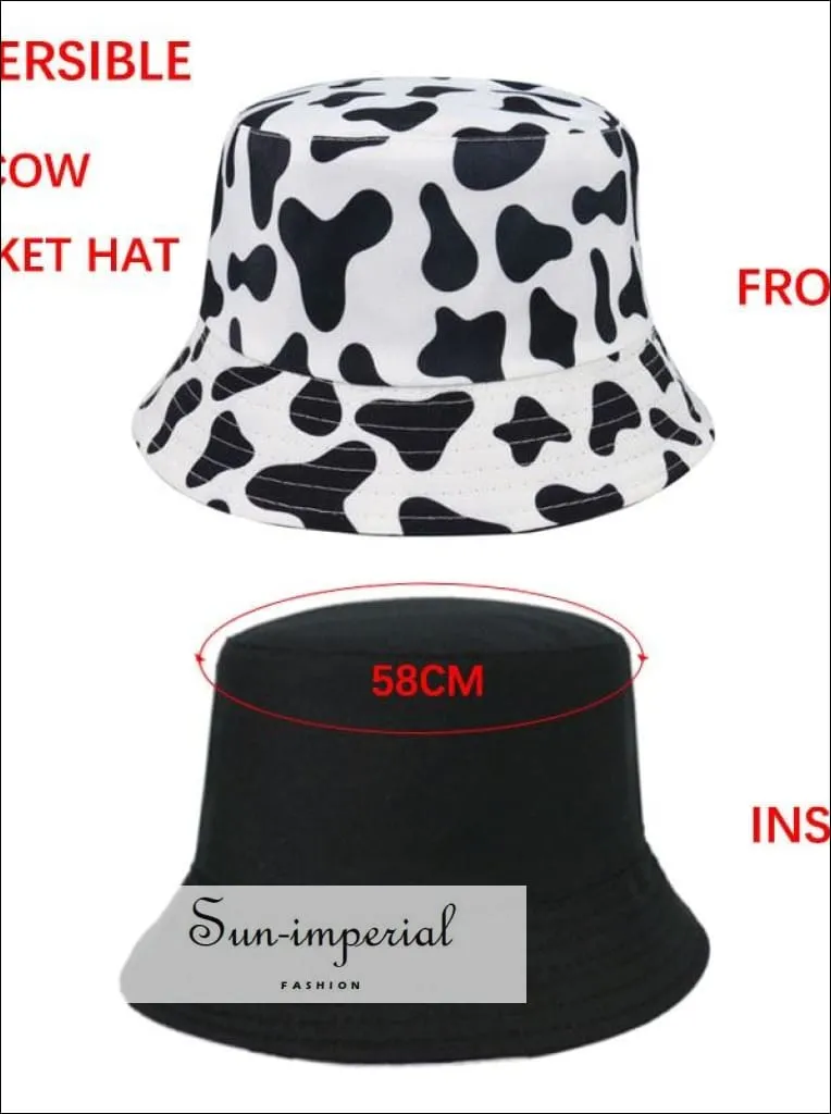 Dollar Print Reversible Black White Cow Pattern Women Bucket Hat