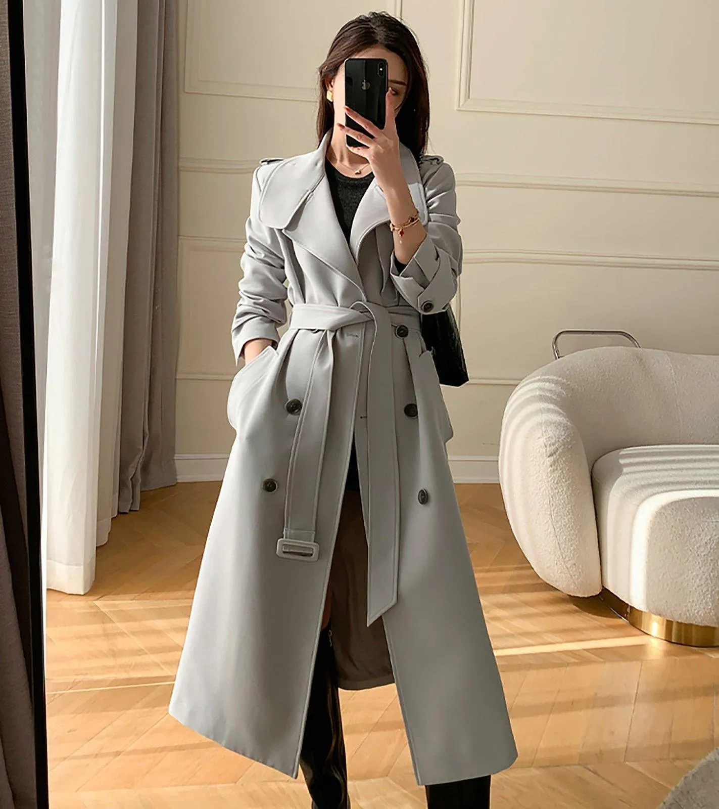 Double Breasted Belted Trench Coat