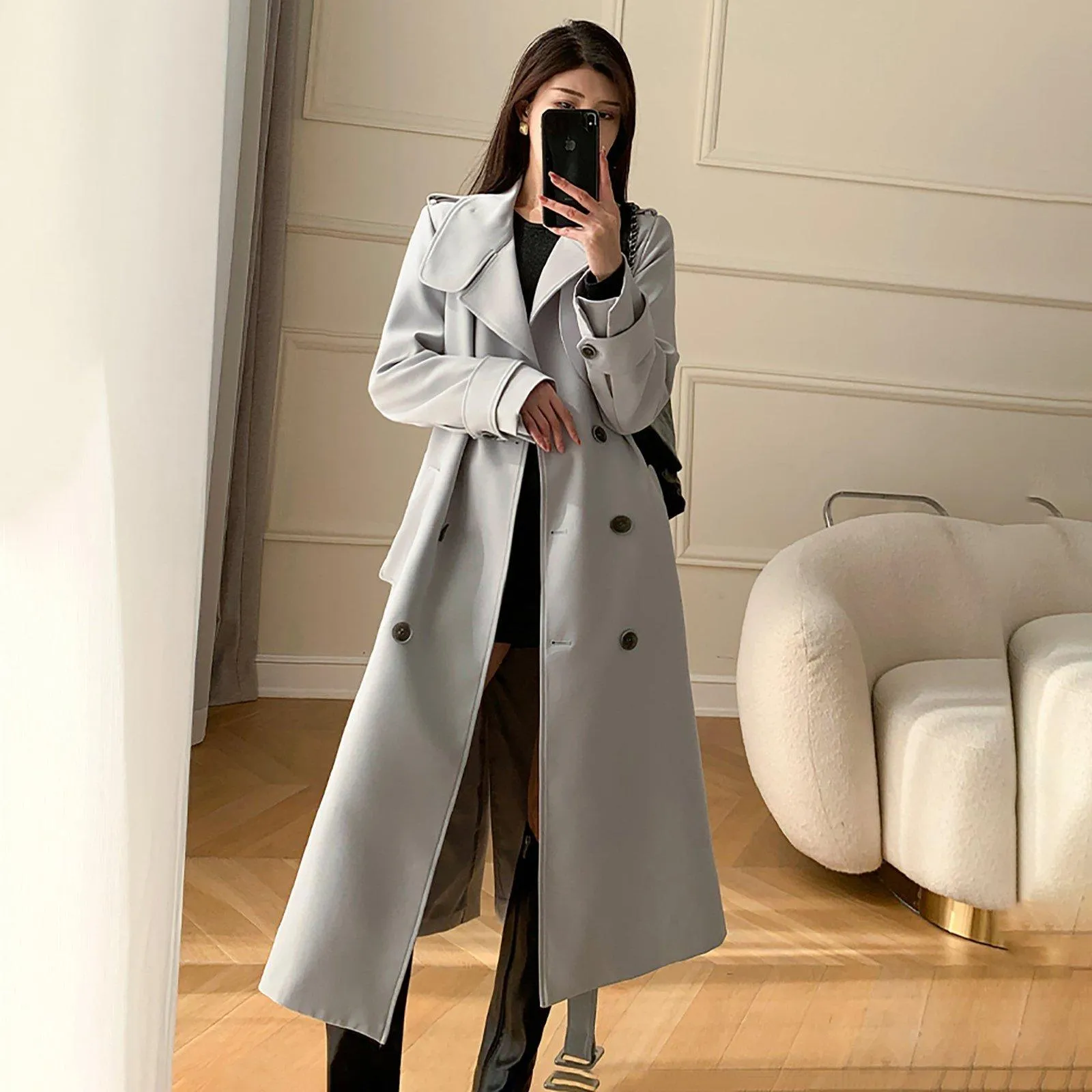 Double Breasted Belted Trench Coat