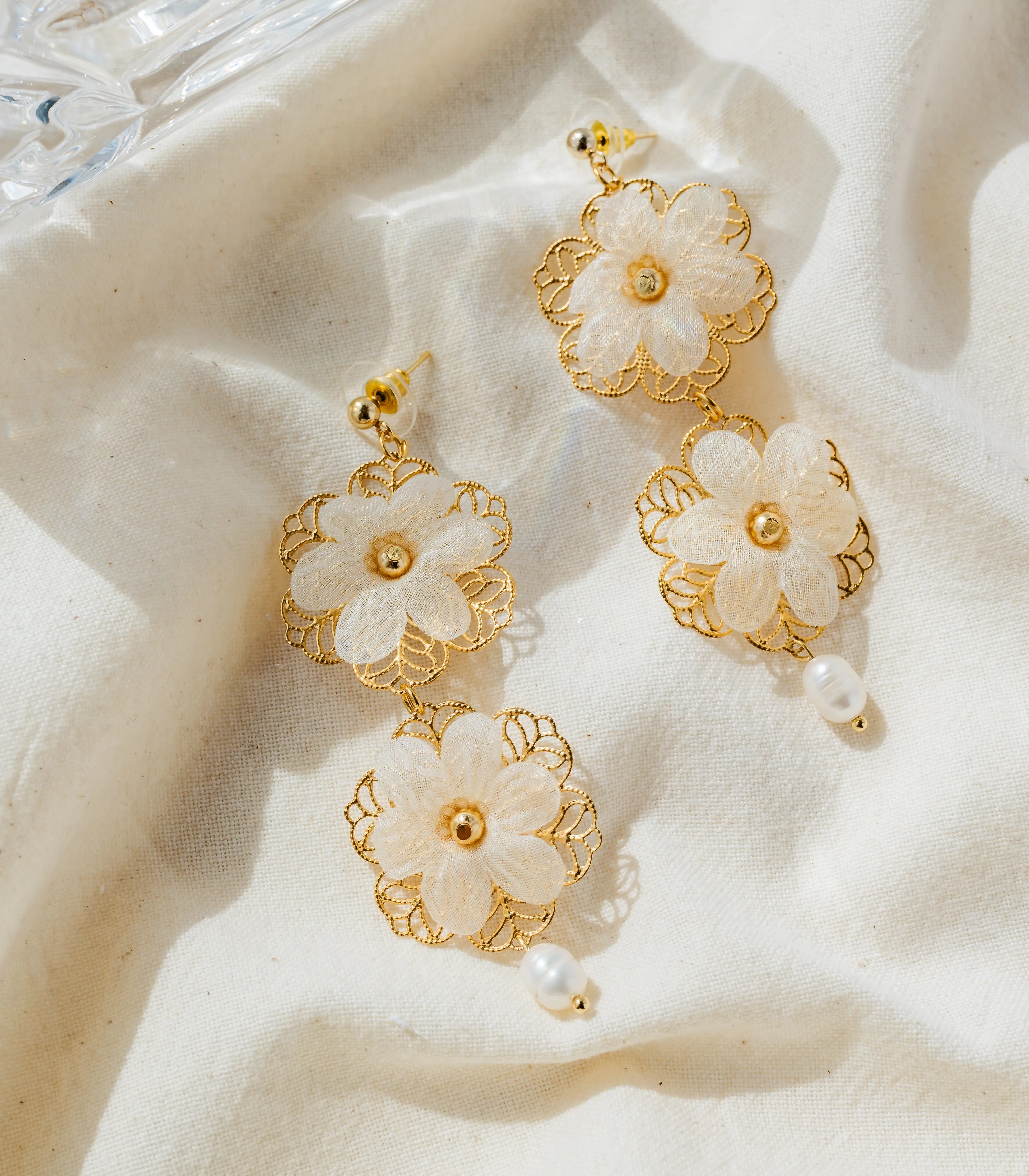 Double Drop Lila Pearl Earrings