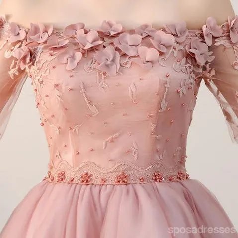 Dusty Pink Off Shoulder Short Sleeves Cheap Homecoming Dresses 2018, CM546