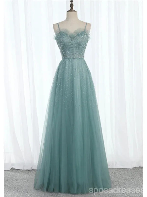 Elegant Blue A-line Spaghetti Straps Maxi Long Prom Dresses,Evening Dresses,13147