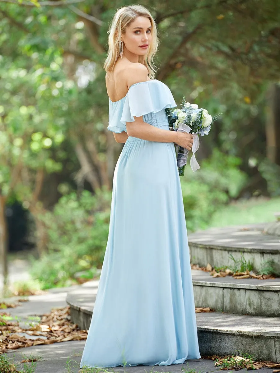 Elegant Chiffon High-Low Off The Shoulder Bridesmaid Dress