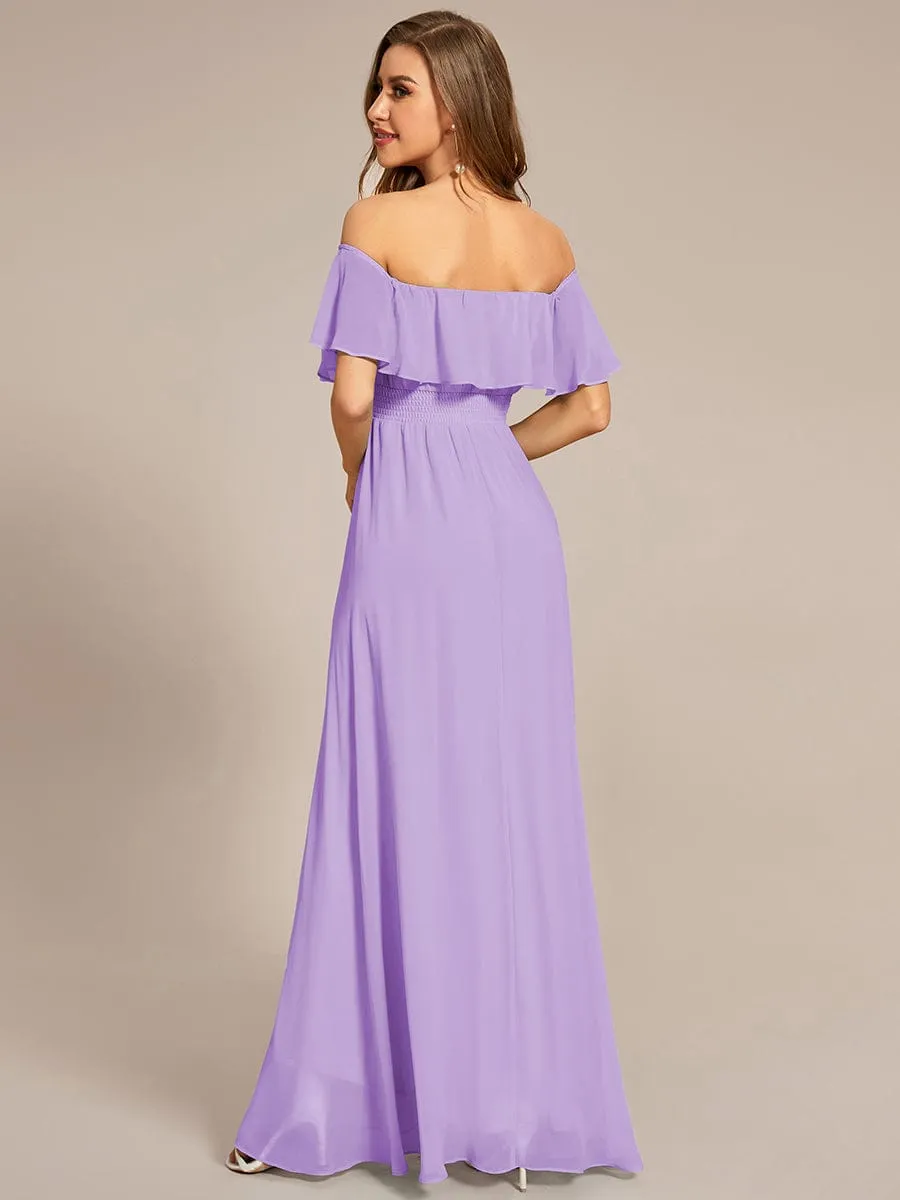 Elegant Chiffon High-Low Off The Shoulder Bridesmaid Dress