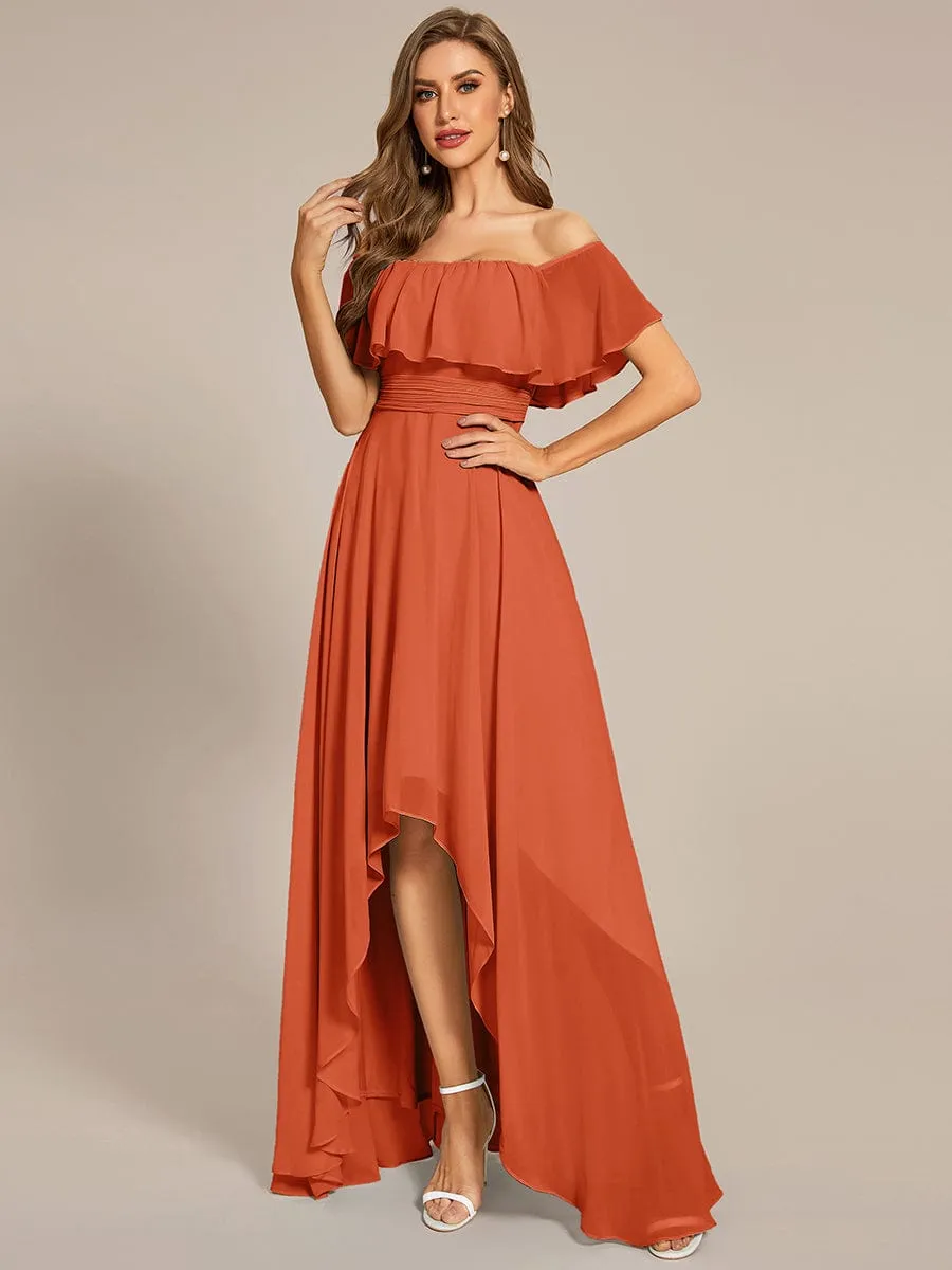 Elegant Chiffon High-Low Off The Shoulder Bridesmaid Dress