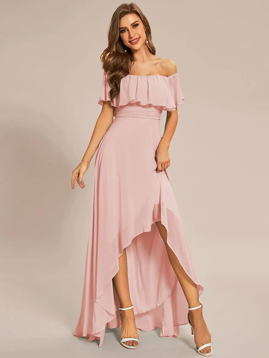 Elegant Chiffon High-Low Off The Shoulder Bridesmaid Dress