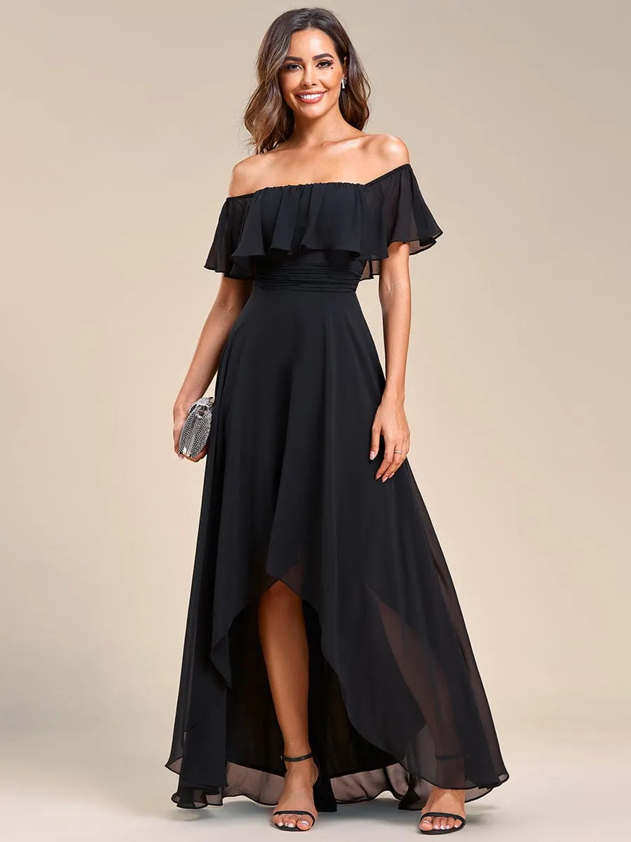 Elegant Chiffon High-Low Off The Shoulder Bridesmaid Dress