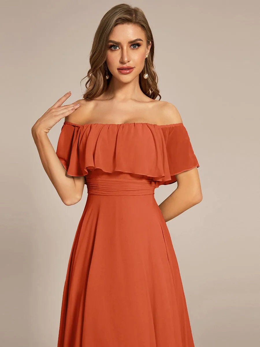 Elegant Chiffon High-Low Off The Shoulder Bridesmaid Dress