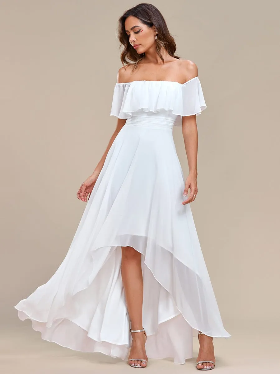 Elegant Chiffon High-Low Off The Shoulder Bridesmaid Dress