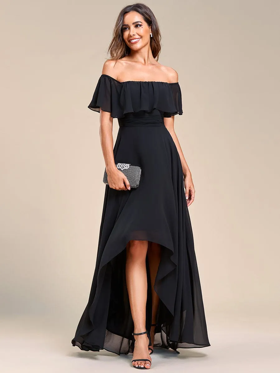 Elegant Chiffon High-Low Off The Shoulder Bridesmaid Dress