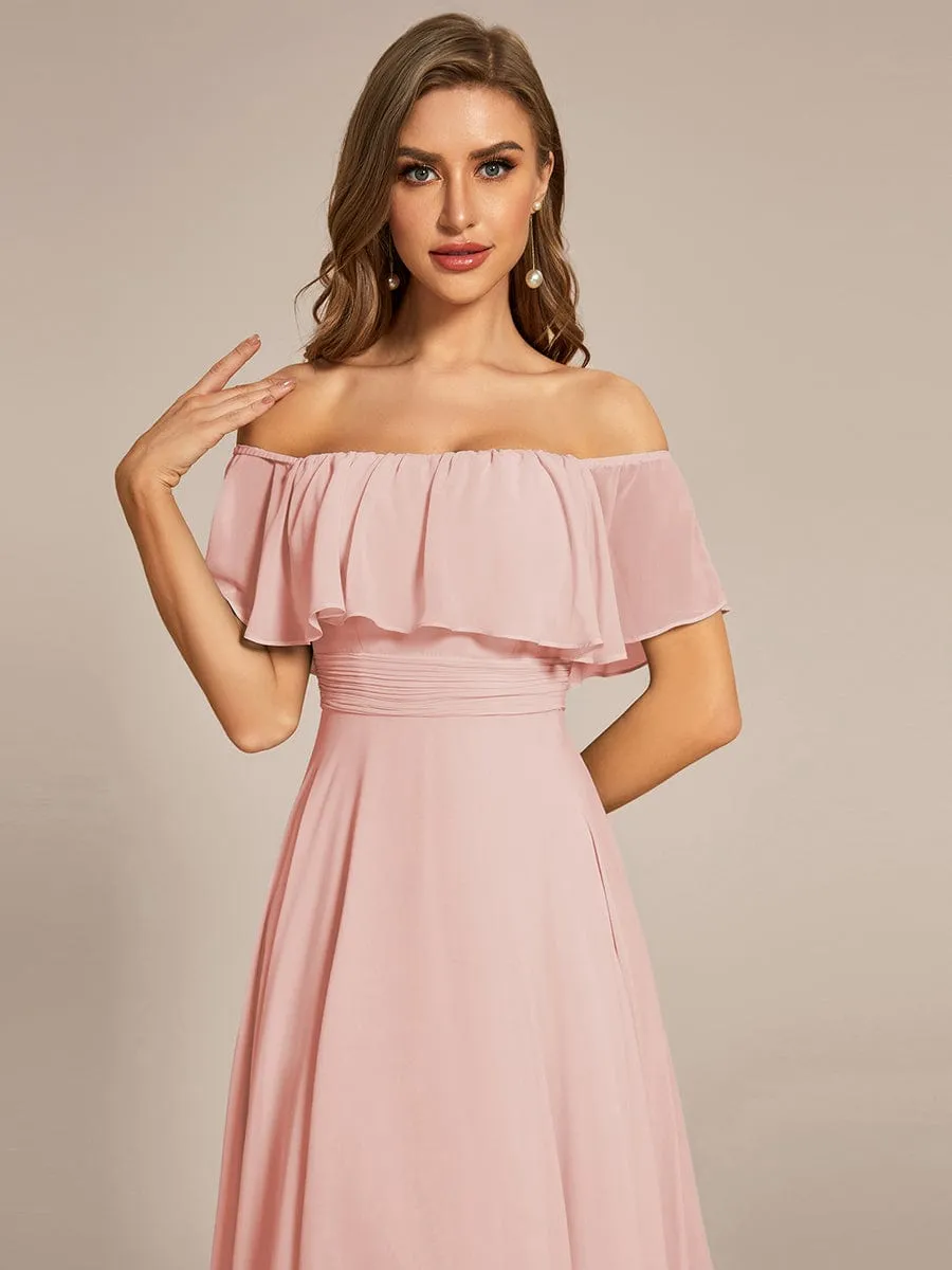 Elegant Chiffon High-Low Off The Shoulder Bridesmaid Dress