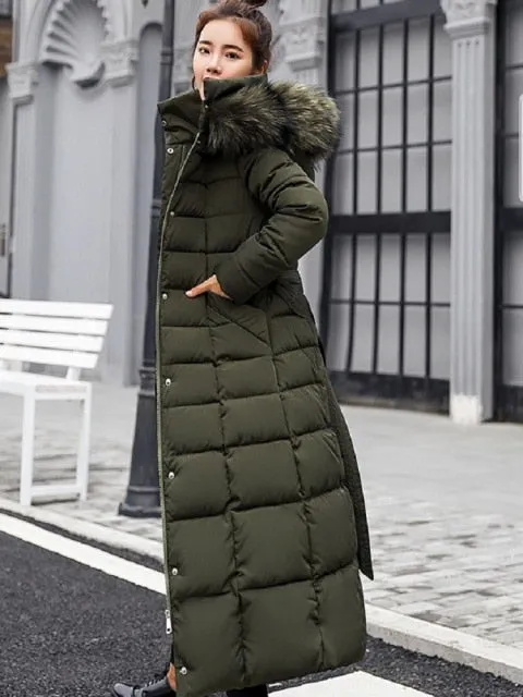 Fashion Women Winter Coats 2021 New Korean Version Of Park Over The Knee Long Demolition Fur Collar Hooded Feminine Coat